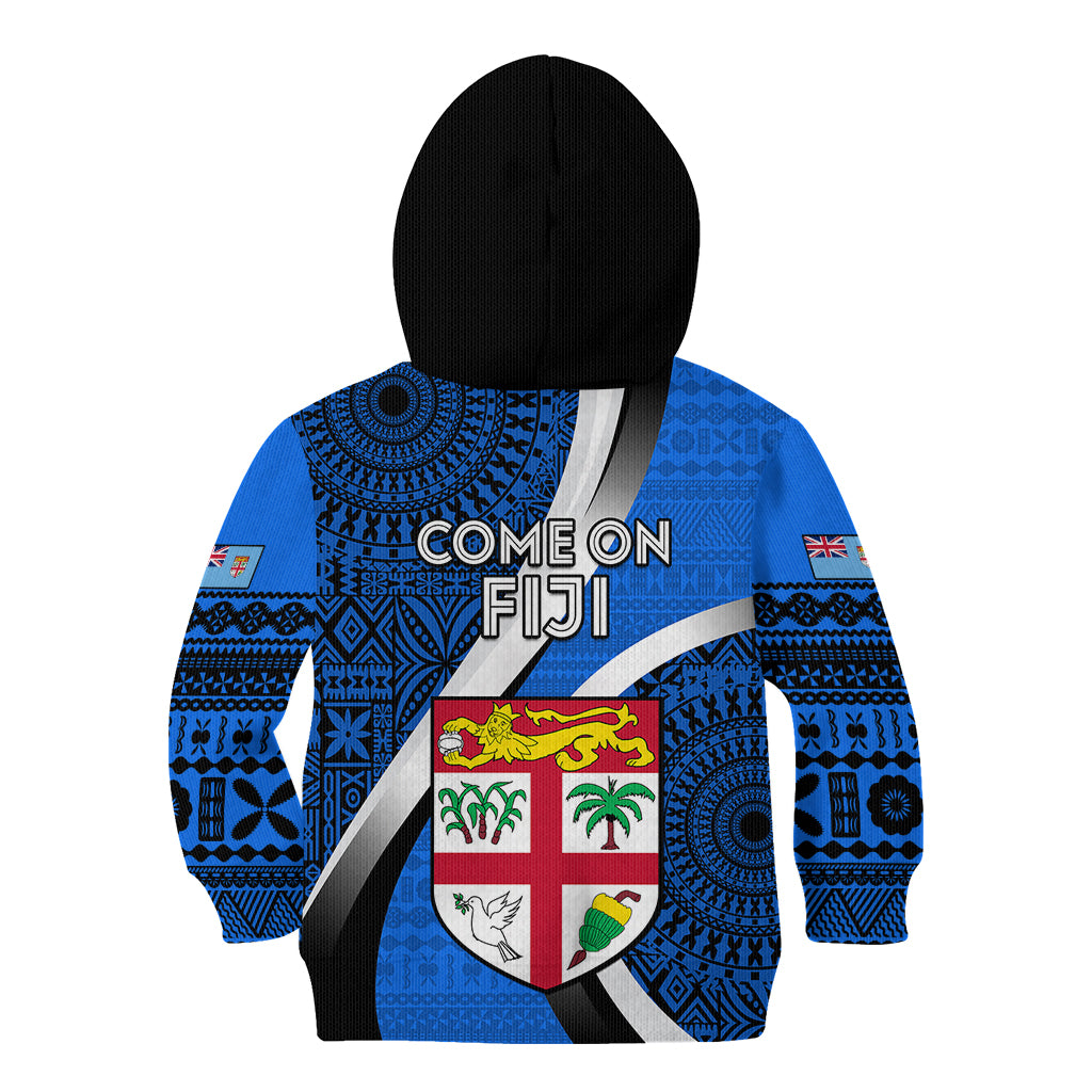 Fiji Rugby Kid Hoodie World Cup 2023 Go Champions Fijian Tapa Blue Version - Wonder Print Shop
