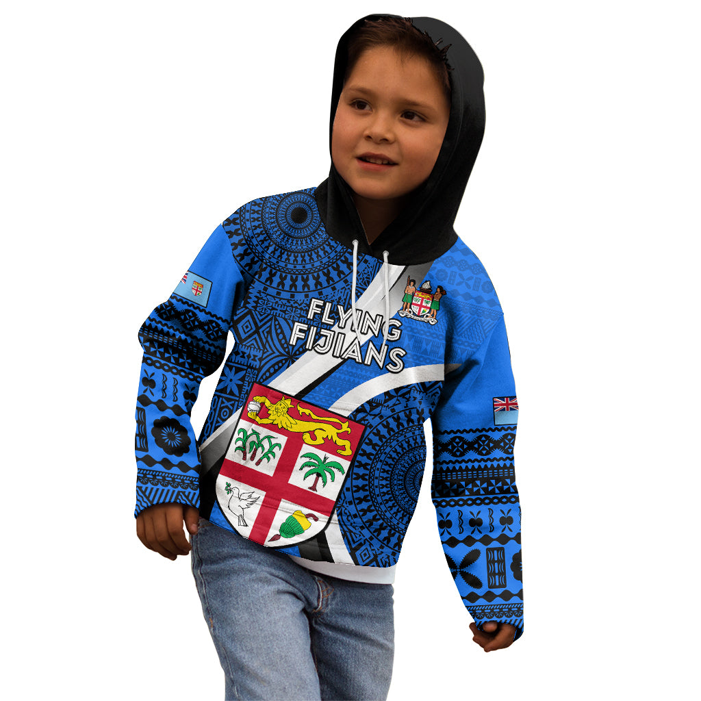 Fiji Rugby Kid Hoodie World Cup 2023 Go Champions Fijian Tapa Blue Version - Wonder Print Shop