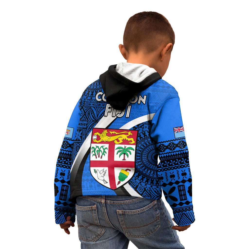 Fiji Rugby Kid Hoodie World Cup 2023 Go Champions Fijian Tapa Blue Version - Wonder Print Shop