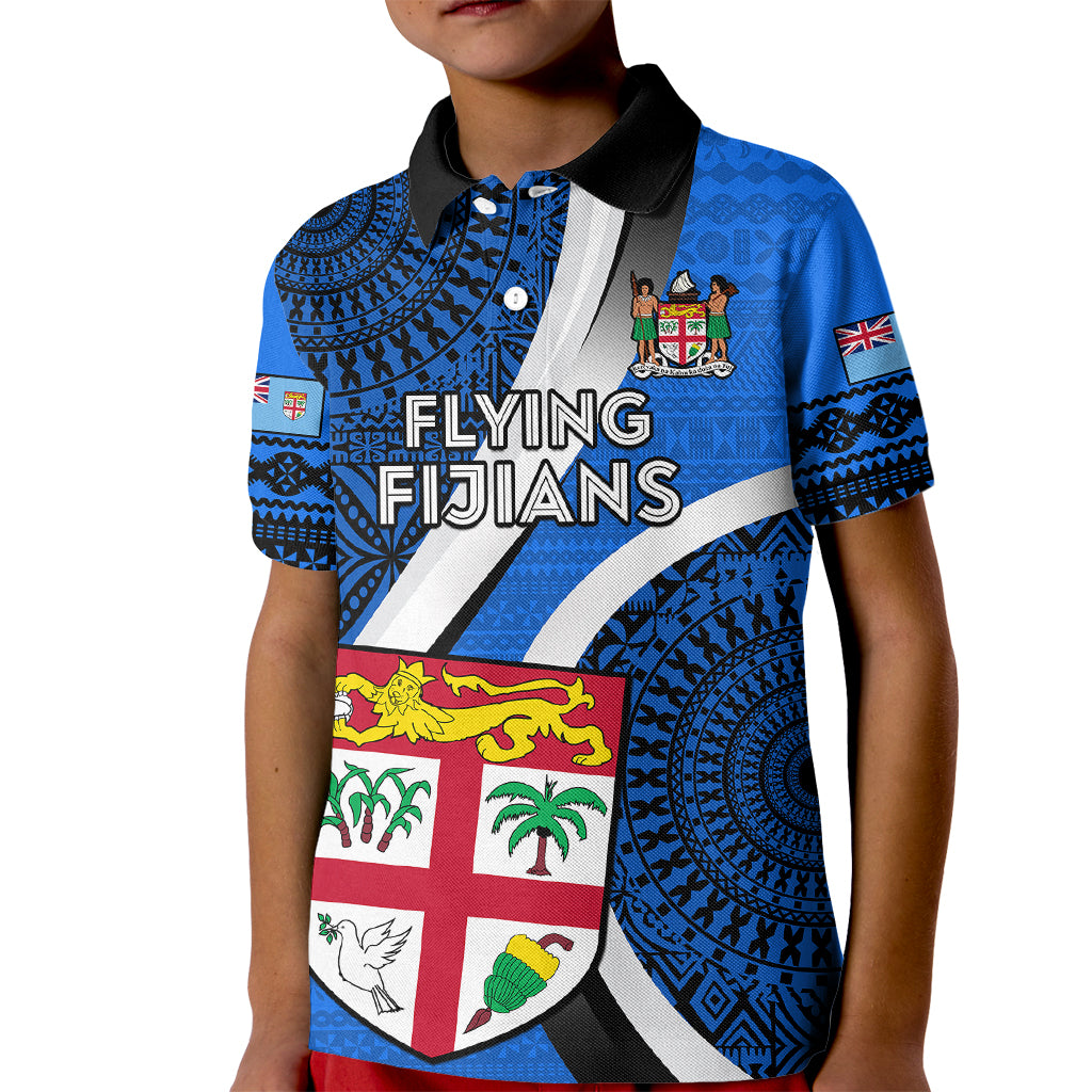 Fiji Rugby Kid Polo Shirt World Cup 2023 Go Champions Fijian Tapa Blue Version - Wonder Print Shop