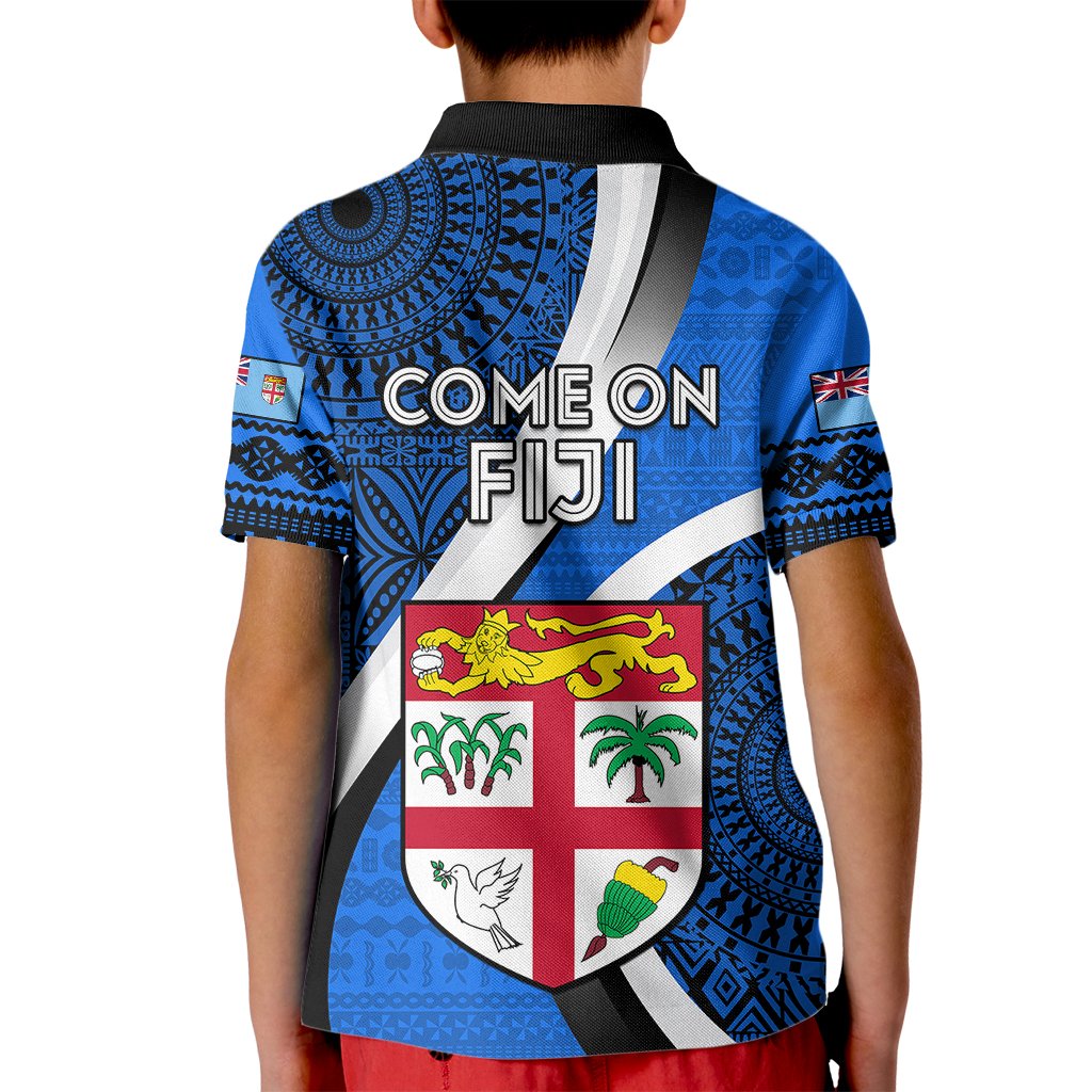 Fiji Rugby Kid Polo Shirt World Cup 2023 Go Champions Fijian Tapa Blue Version - Wonder Print Shop