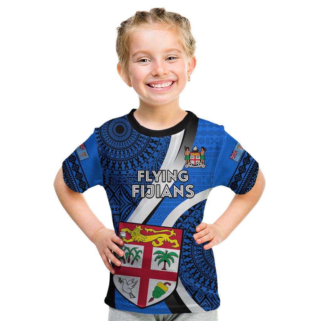 Fiji Rugby Kid T Shirt World Cup 2023 Go Champions Fijian Tapa Blue Version - Wonder Print Shop