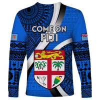 Fiji Rugby Long Sleeve Shirt World Cup 2023 Go Champions Fijian Tapa Blue Version - Wonder Print Shop