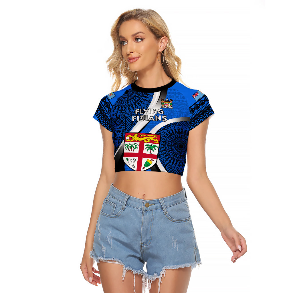 Fiji Rugby Raglan Cropped T Shirt World Cup 2023 Go Champions Fijian Tapa Blue Version - Wonder Print Shop