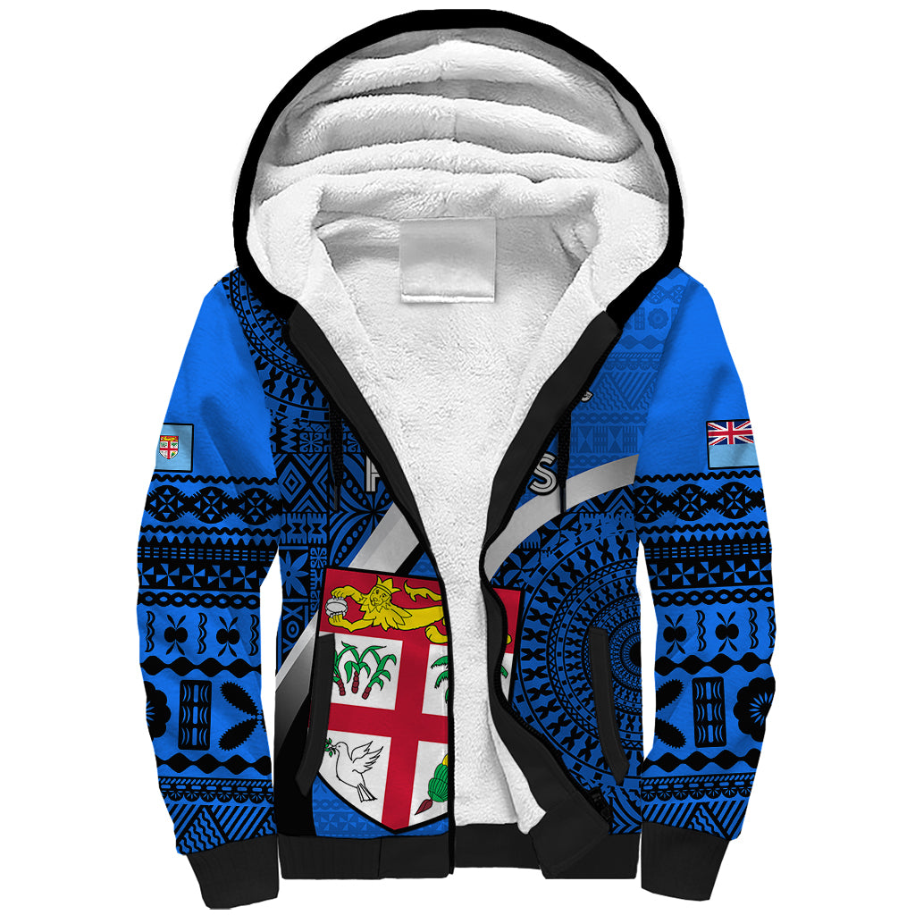 Fiji Rugby Sherpa Hoodie World Cup 2023 Go Champions Fijian Tapa Blue Version - Wonder Print Shop