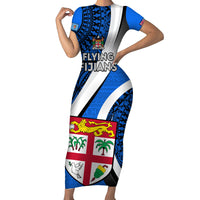 Fiji Rugby Short Sleeve Bodycon Dress World Cup 2023 Go Champions Fijian Tapa Blue Version - Wonder Print Shop