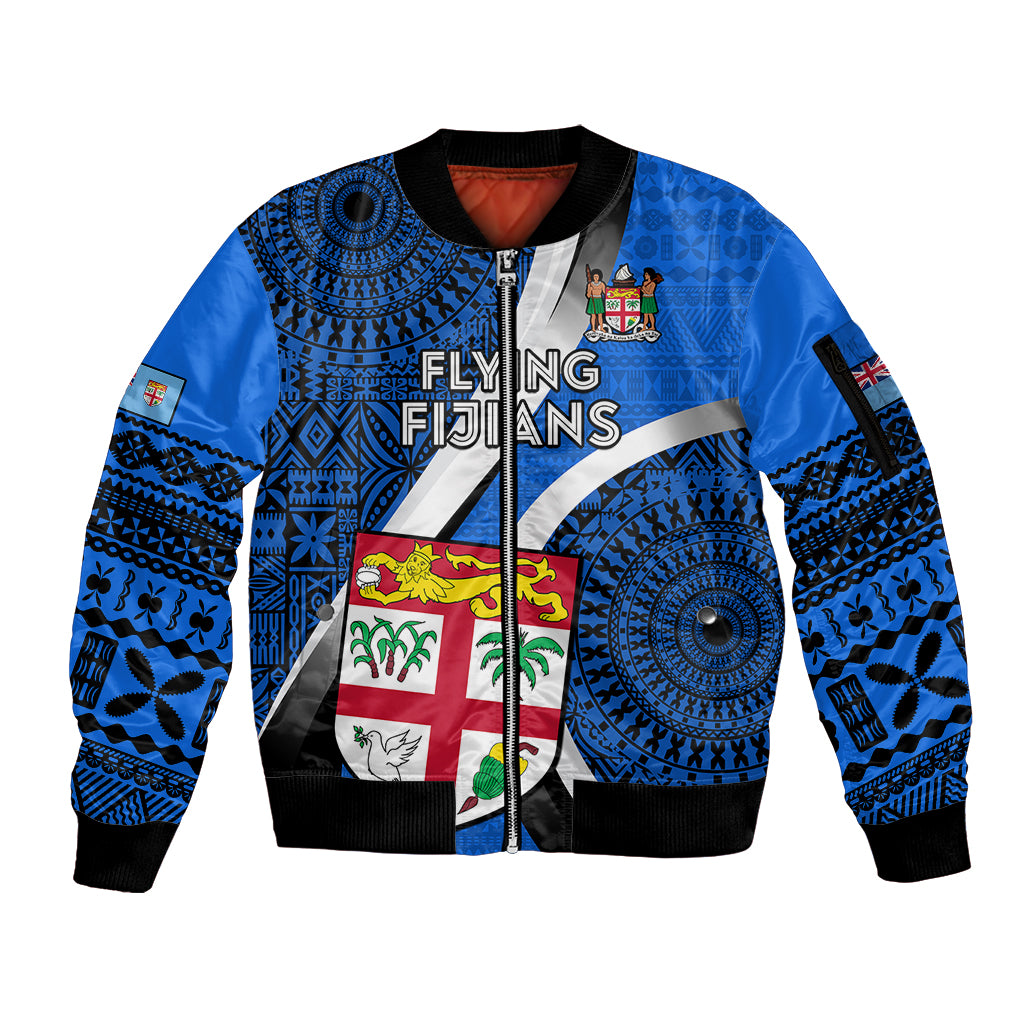 Fiji Rugby Sleeve Zip Bomber Jacket World Cup 2023 Go Champions Fijian Tapa Blue Version - Wonder Print Shop