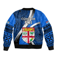 Fiji Rugby Sleeve Zip Bomber Jacket World Cup 2023 Go Champions Fijian Tapa Blue Version - Wonder Print Shop