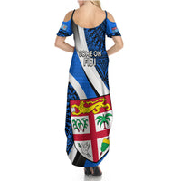 Fiji Rugby Summer Maxi Dress World Cup 2023 Go Champions Fijian Tapa Blue Version - Wonder Print Shop