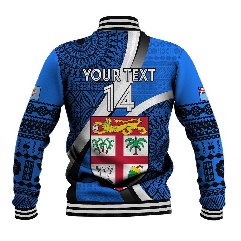 Custom Fiji Rugby Baseball Jacket World Cup 2023 Go Champions Fijian Tapa Blue Version - Wonder Print Shop