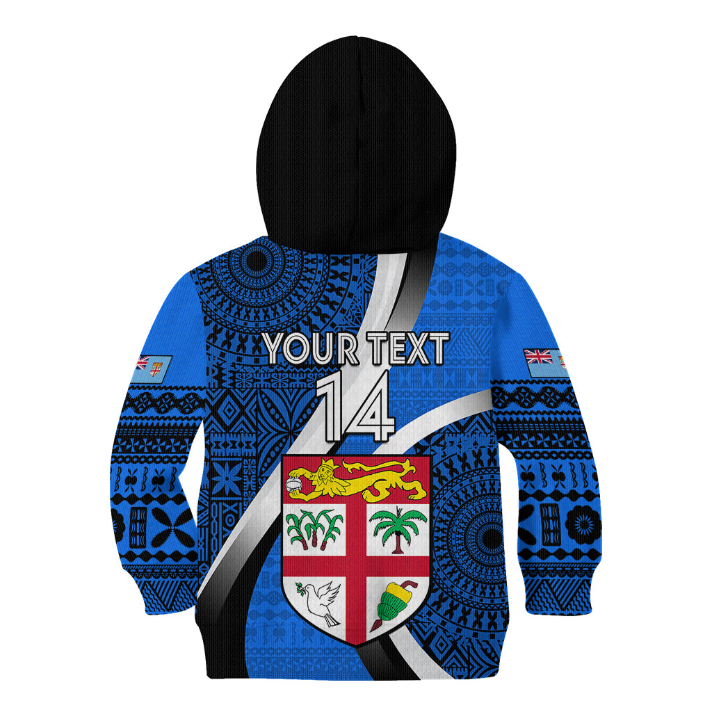 Custom Fiji Rugby Kid Hoodie World Cup 2023 Go Champions Fijian Tapa Blue Version - Wonder Print Shop