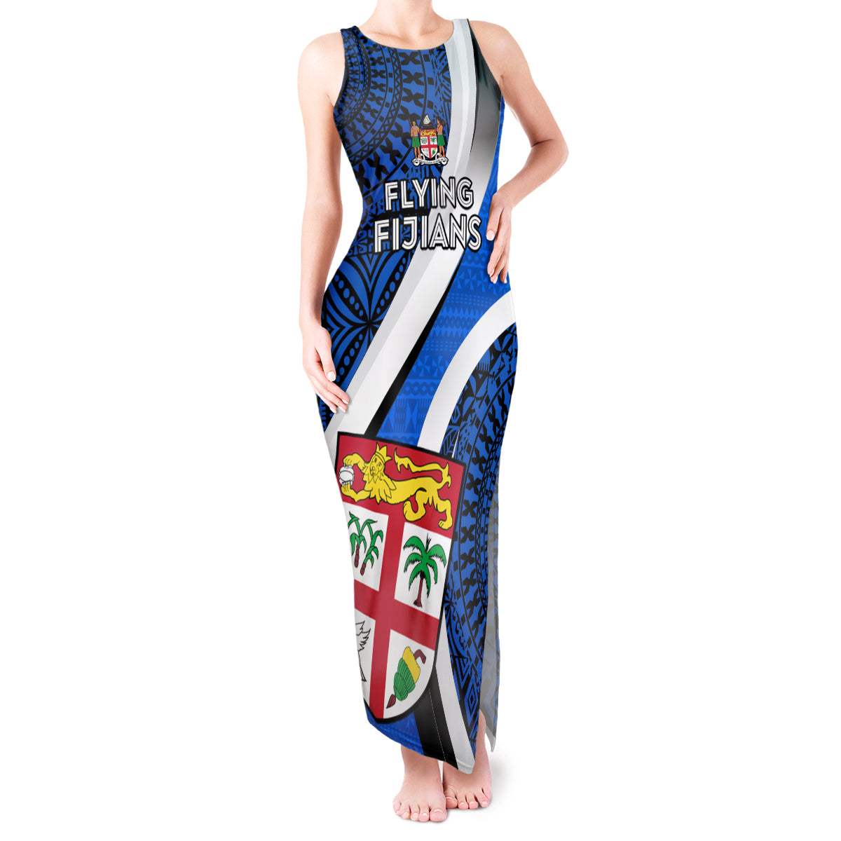 Custom Fiji Rugby Tank Maxi Dress World Cup 2023 Go Champions Fijian Tapa Blue Version - Wonder Print Shop