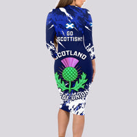 Scotland Rugby Long Sleeve Bodycon Dress World Cup 2023 Go Scottish Thistle Grunge Style - Wonder Print Shop