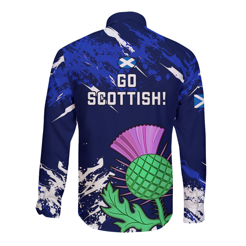 Scotland Rugby Long Sleeve Button Shirt World Cup 2023 Go Scottish Thistle Grunge Style - Wonder Print Shop