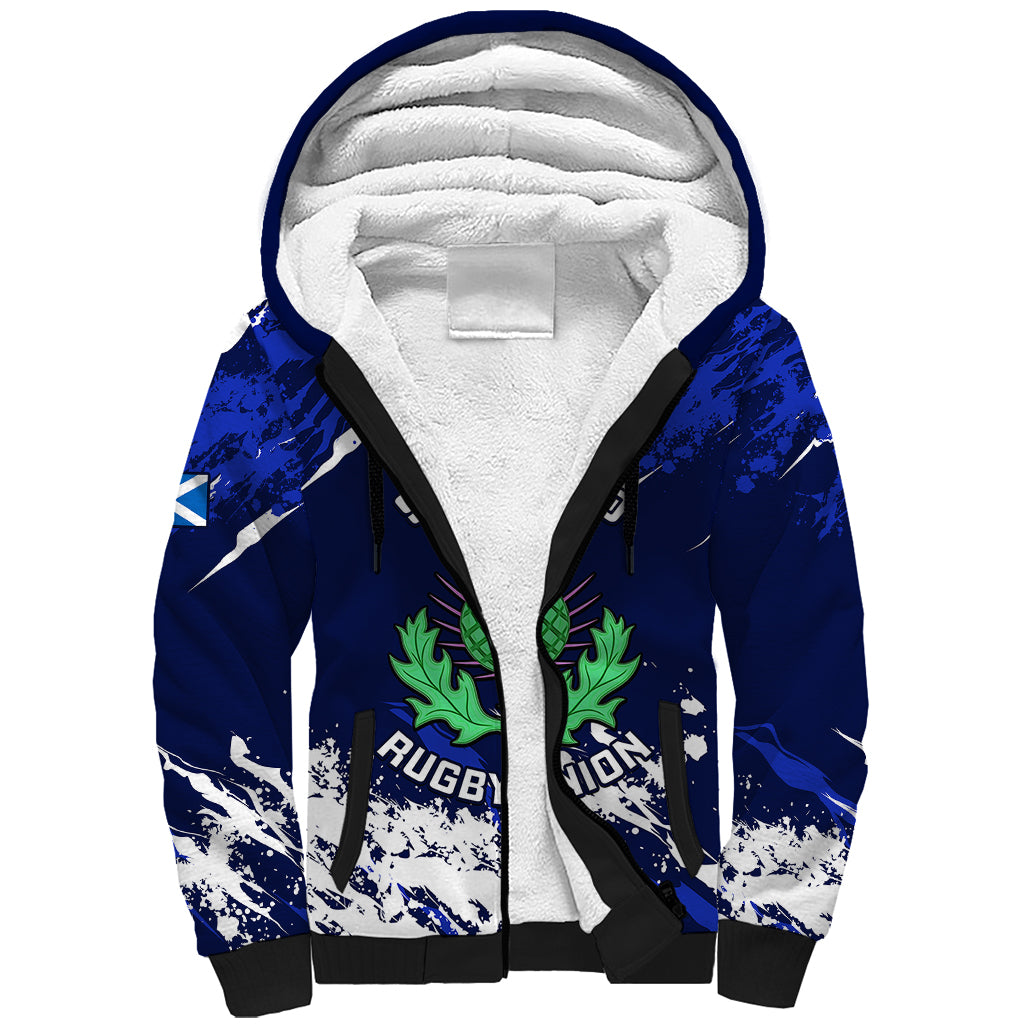 Scotland Rugby Sherpa Hoodie World Cup 2023 Go Scottish Thistle Grunge Style - Wonder Print Shop