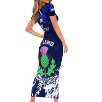 Scotland Rugby Short Sleeve Bodycon Dress World Cup 2023 Go Scottish Thistle Grunge Style - Wonder Print Shop