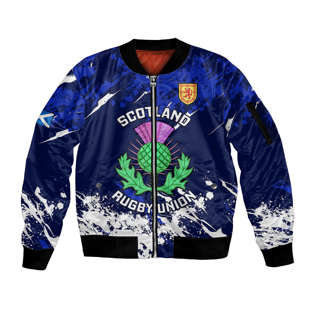 Scotland Rugby Sleeve Zip Bomber Jacket World Cup 2023 Go Scottish Thistle Grunge Style - Wonder Print Shop
