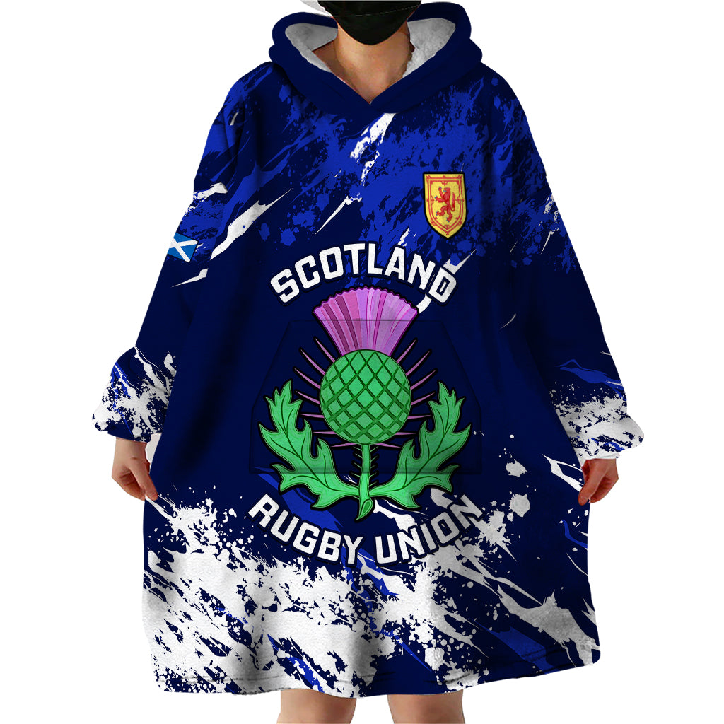 Scotland Rugby Wearable Blanket Hoodie World Cup 2023 Go Scottish Thistle Grunge Style - Wonder Print Shop