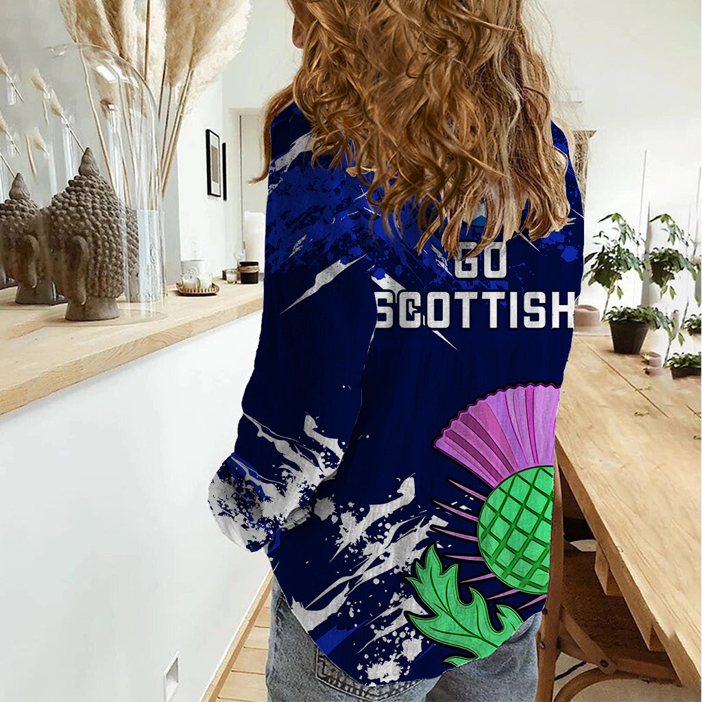 Scotland Rugby Women Casual Shirt World Cup 2023 Go Scottish Thistle Grunge Style - Wonder Print Shop