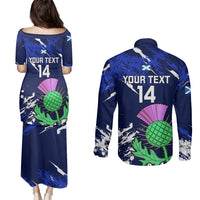 Custom Scotland Rugby Couples Matching Puletasi Dress and Long Sleeve Button Shirts World Cup 2023 Go Scottish Thistle Grunge Style - Wonder Print Shop