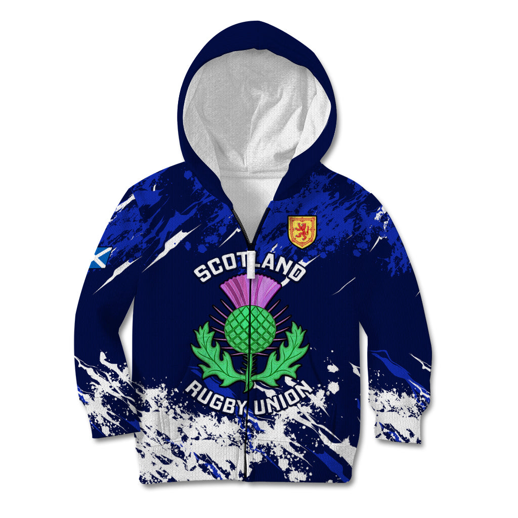 Custom Scotland Rugby Kid Hoodie World Cup 2023 Go Scottish Thistle Grunge Style - Wonder Print Shop