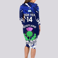 Custom Scotland Rugby Long Sleeve Bodycon Dress World Cup 2023 Go Scottish Thistle Grunge Style - Wonder Print Shop