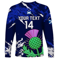 Custom Scotland Rugby Long Sleeve Shirt World Cup 2023 Go Scottish Thistle Grunge Style - Wonder Print Shop