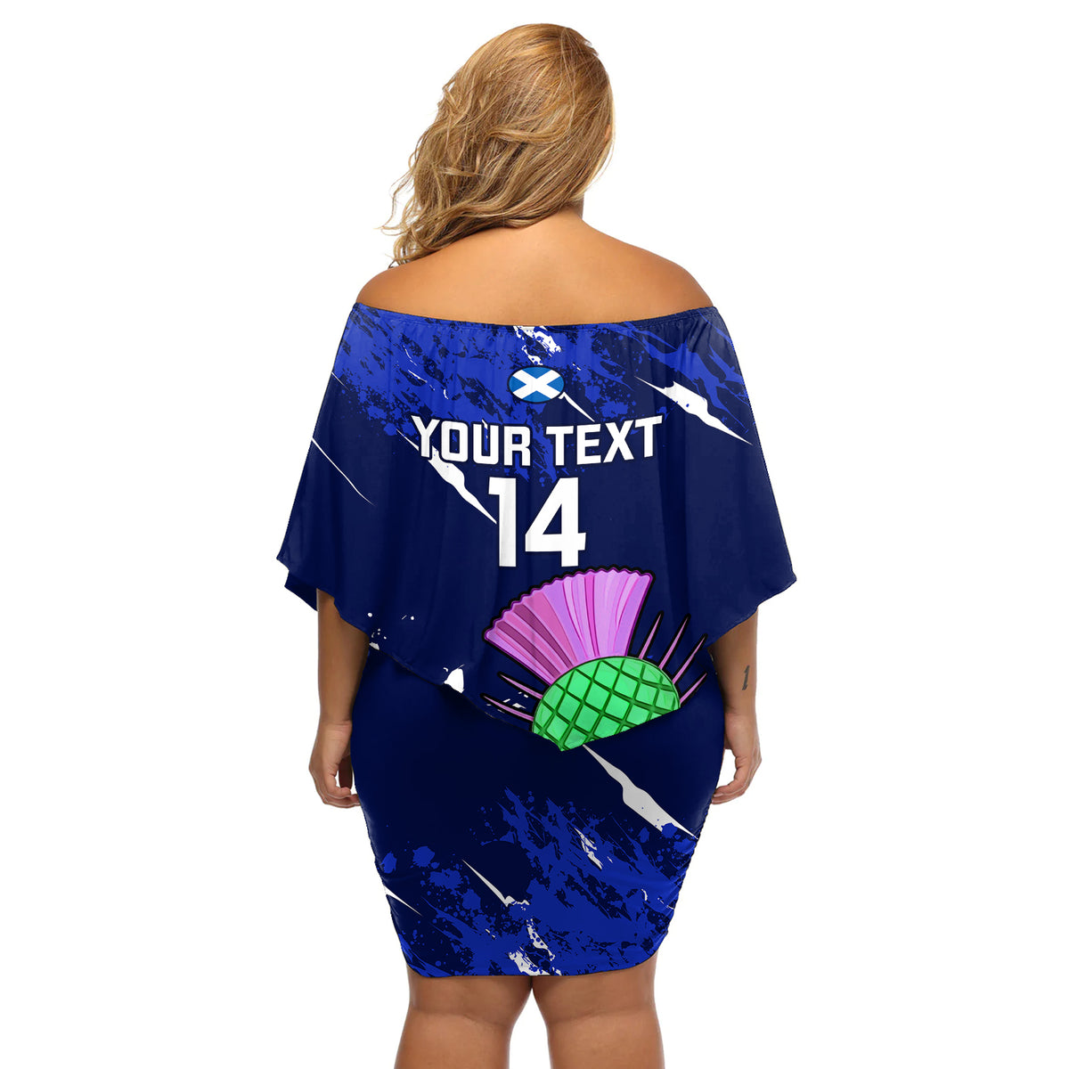 Custom Scotland Rugby Off Shoulder Short Dress World Cup 2023 Go Scottish Thistle Grunge Style - Wonder Print Shop