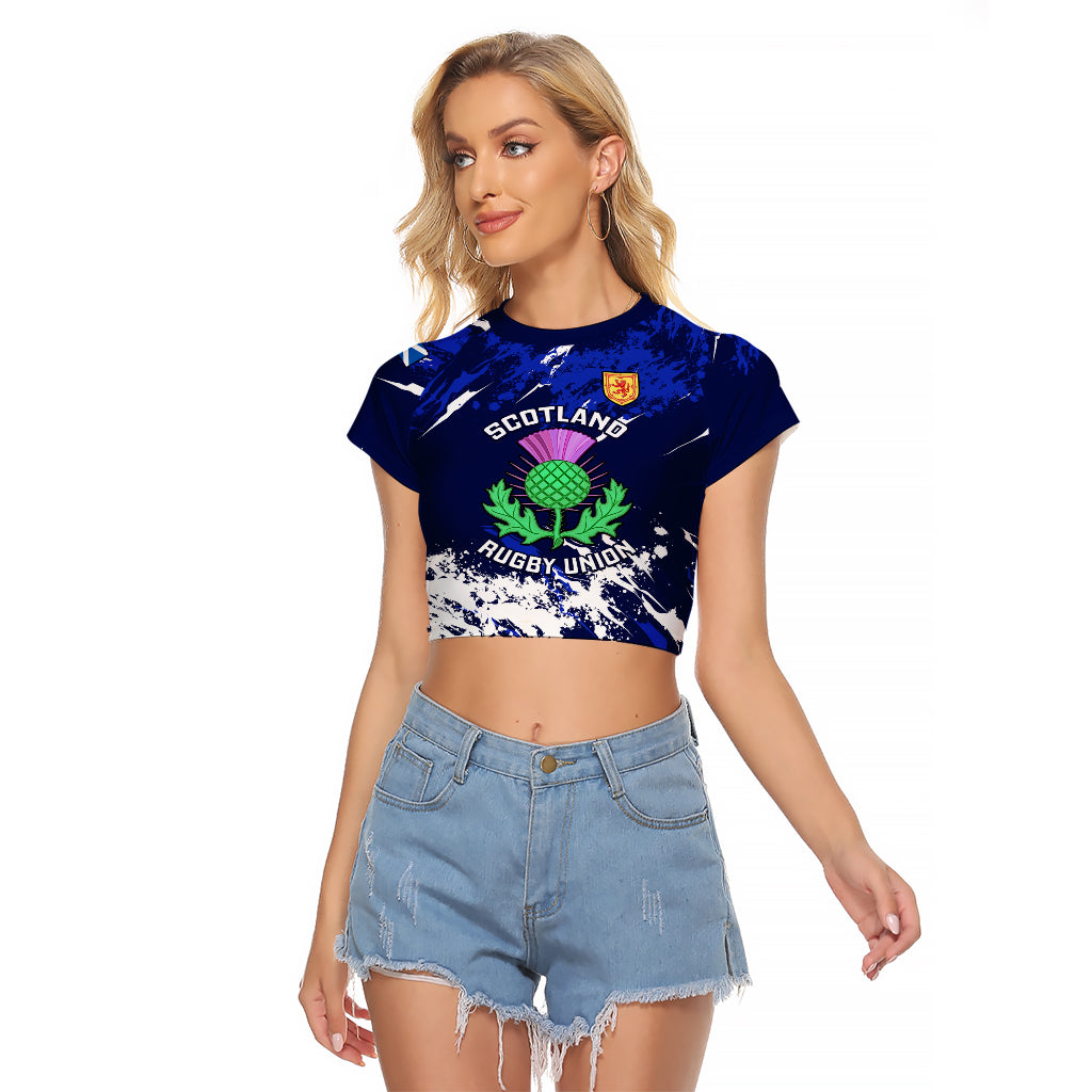Custom Scotland Rugby Raglan Cropped T Shirt World Cup 2023 Go Scottish Thistle Grunge Style - Wonder Print Shop