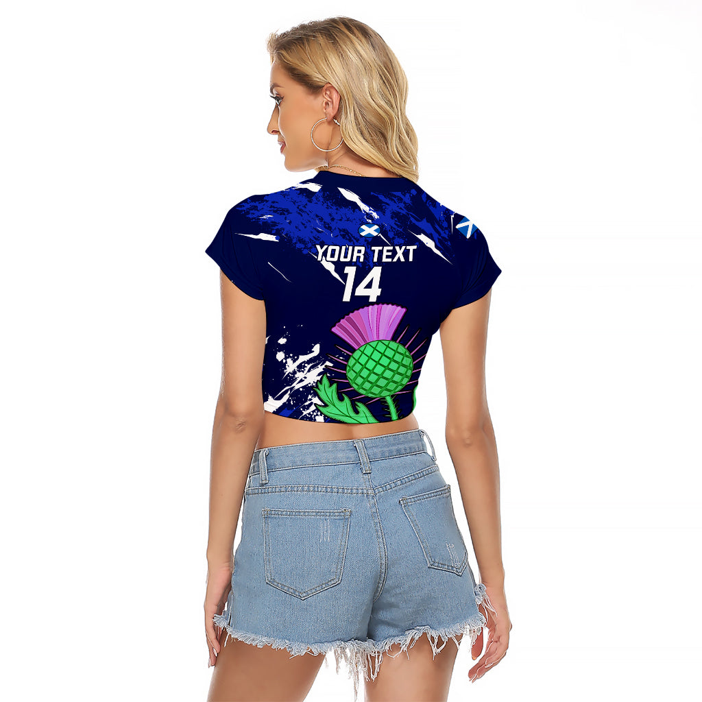Custom Scotland Rugby Raglan Cropped T Shirt World Cup 2023 Go Scottish Thistle Grunge Style - Wonder Print Shop