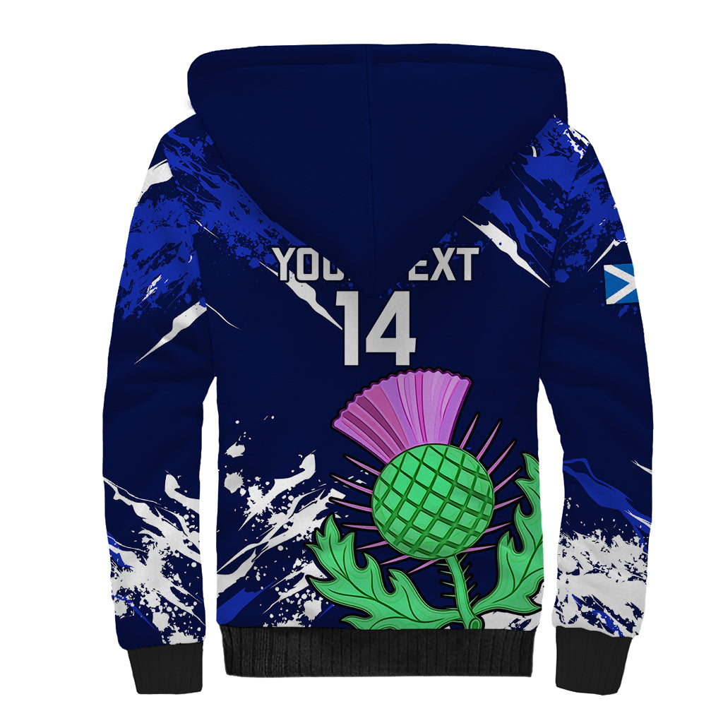 Custom Scotland Rugby Sherpa Hoodie World Cup 2023 Go Scottish Thistle Grunge Style - Wonder Print Shop