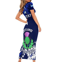 Custom Scotland Rugby Short Sleeve Bodycon Dress World Cup 2023 Go Scottish Thistle Grunge Style - Wonder Print Shop