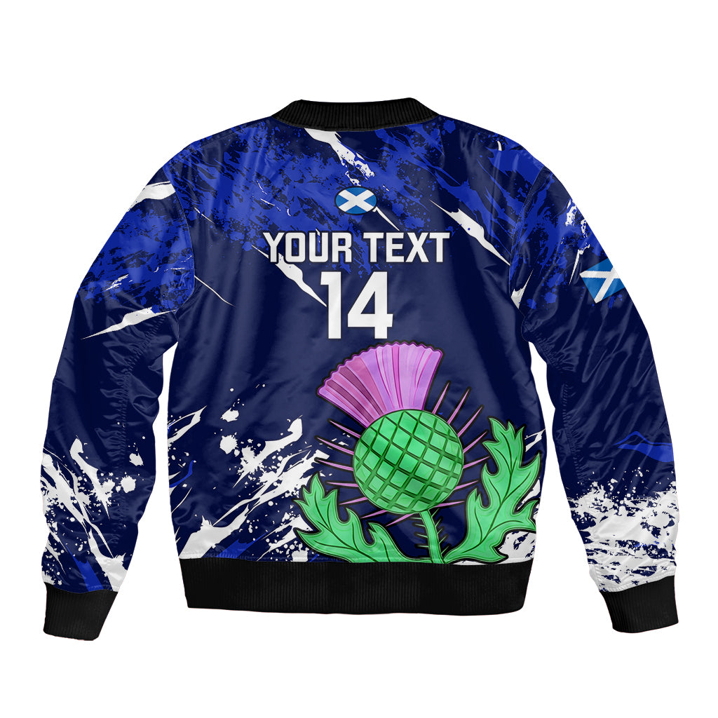 Custom Scotland Rugby Sleeve Zip Bomber Jacket World Cup 2023 Go Scottish Thistle Grunge Style - Wonder Print Shop