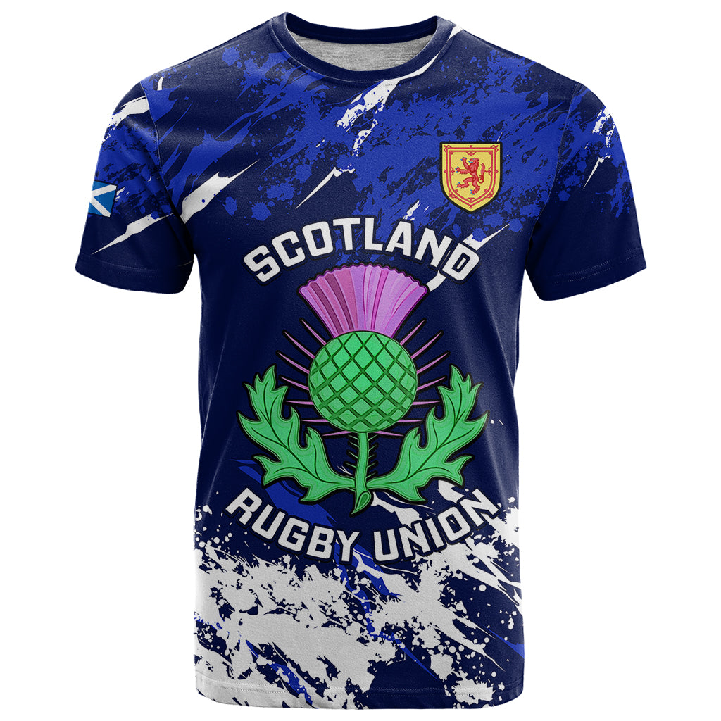 Custom Scotland Rugby T Shirt World Cup 2023 Go Scottish Thistle Grunge Style - Wonder Print Shop