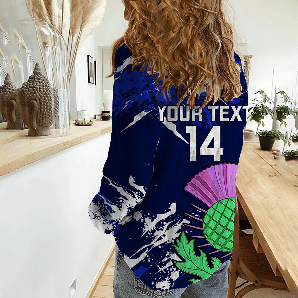 Custom Scotland Rugby Women Casual Shirt World Cup 2023 Go Scottish Thistle Grunge Style - Wonder Print Shop