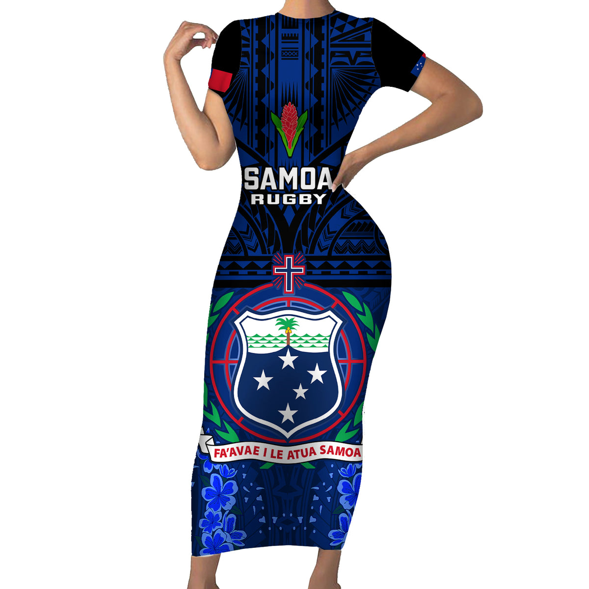 Samoa Rugby Short Sleeve Bodycon Dress World Cup 2023 Go Champions Manu Samoa - Wonder Print Shop