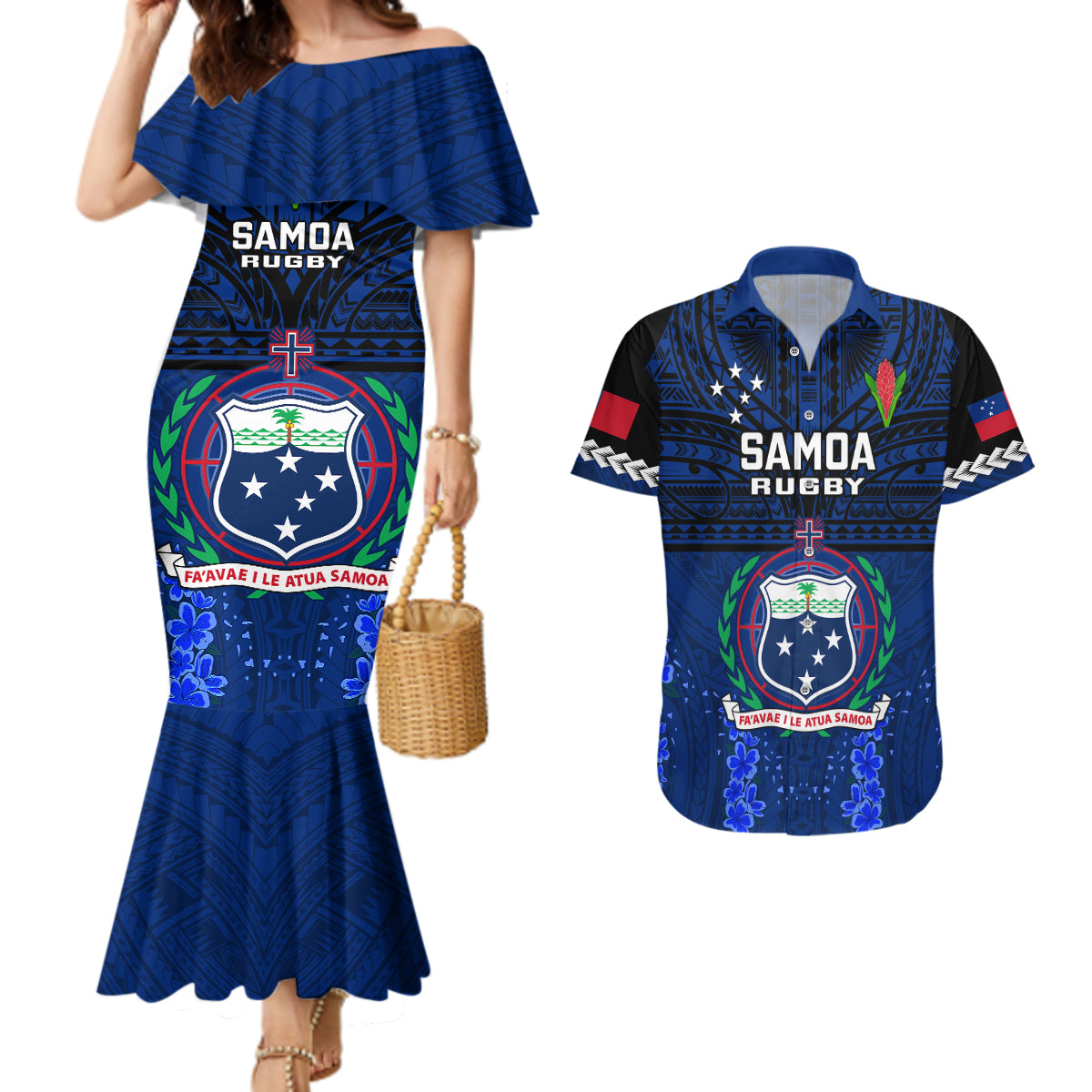 Custom Samoa Rugby Couples Matching Mermaid Dress and Hawaiian Shirt World Cup 2023 Go Champions Manu Samoa - Wonder Print Shop