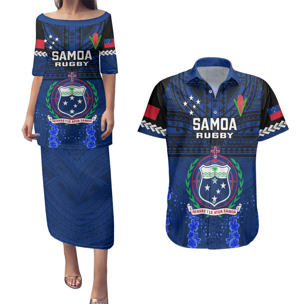 Custom Samoa Rugby Couples Matching Puletasi Dress and Hawaiian Shirt World Cup 2023 Go Champions Manu Samoa - Wonder Print Shop