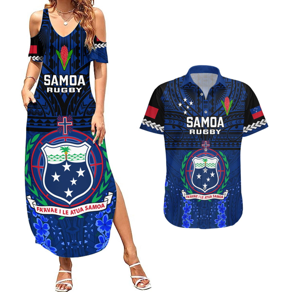 Custom Samoa Rugby Couples Matching Summer Maxi Dress and Hawaiian Shirt World Cup 2023 Go Champions Manu Samoa - Wonder Print Shop