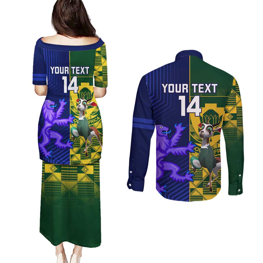 Custom South Africa And Scotland Rugby Couples Matching Puletasi and Long Sleeve Button Shirt Springboks Thistle Together - Wonder Print Shop