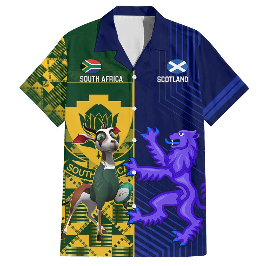 Custom South Africa And Scotland Rugby Family Matching Long Sleeve Bodycon Dress and Hawaiian Shirt Springboks Thistle Together - Wonder Print Shop