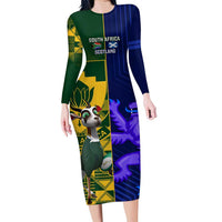 Custom South Africa And Scotland Rugby Family Matching Long Sleeve Bodycon Dress and Hawaiian Shirt Springboks Thistle Together - Wonder Print Shop