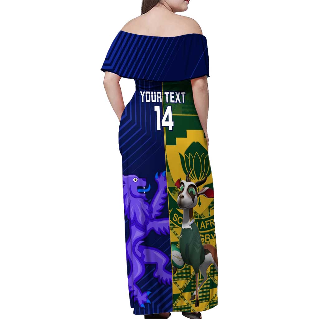 Custom South Africa And Scotland Rugby Family Matching Off Shoulder Maxi Dress and Hawaiian Shirt Springboks Thistle Together - Wonder Print Shop