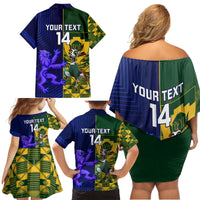 Custom South Africa And Scotland Rugby Family Matching Off Shoulder Short Dress and Hawaiian Shirt Springboks Thistle Together - Wonder Print Shop