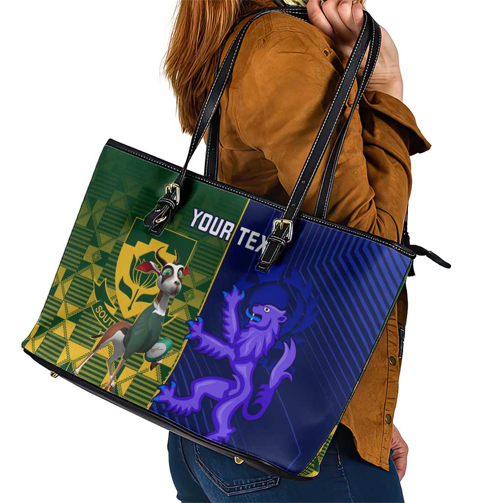 Custom South Africa And Scotland Rugby Leather Tote Bag Springboks Thistle Together - Wonder Print Shop