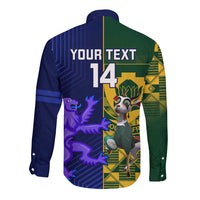 Custom South Africa And Scotland Rugby Long Sleeve Button Shirt Springboks Thistle Together - Wonder Print Shop