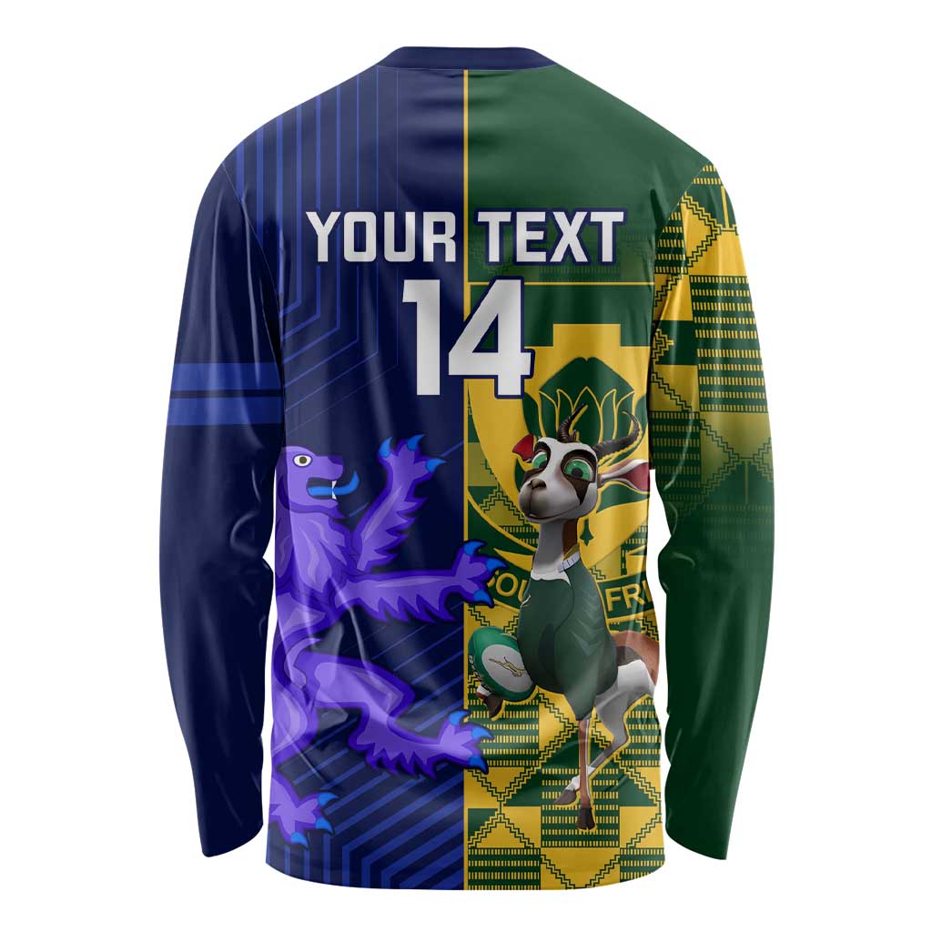 Custom South Africa And Scotland Rugby Long Sleeve Shirt Springboks Thistle Together - Wonder Print Shop