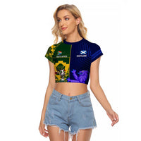 Custom South Africa And Scotland Rugby Raglan Cropped T Shirt Springboks Thistle Together - Wonder Print Shop