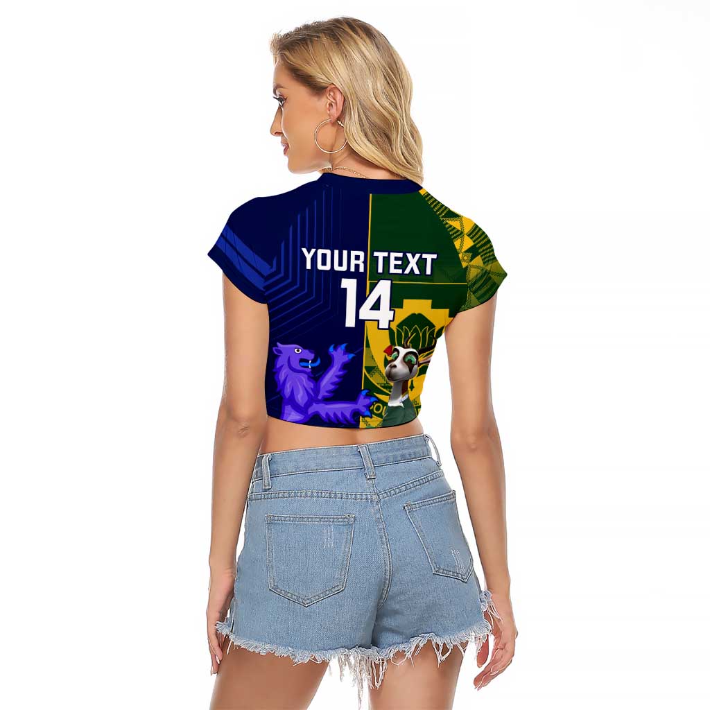 Custom South Africa And Scotland Rugby Raglan Cropped T Shirt Springboks Thistle Together - Wonder Print Shop