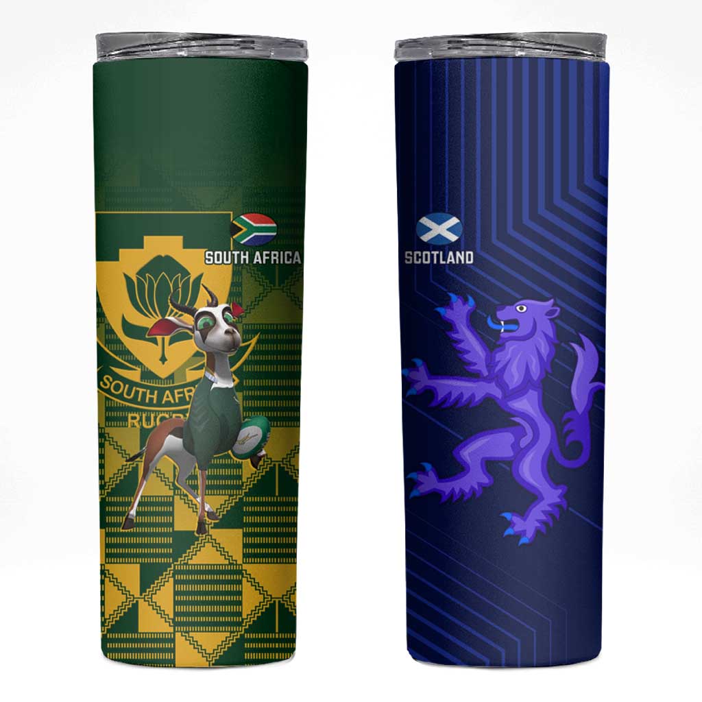 South Africa And Scotland Rugby Skinny Tumbler Springboks Thistle Together - Wonder Print Shop